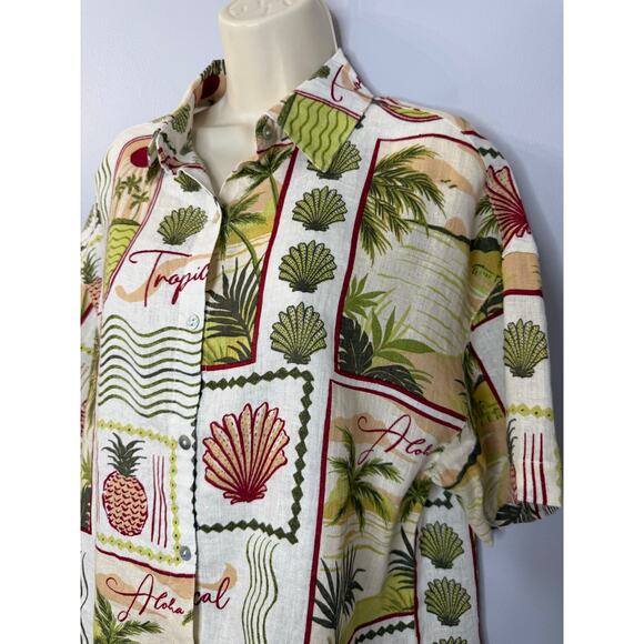 C&C California Linen Tropical Print Short Sleeve Shirt Women's M New - Picture 5 of 13
